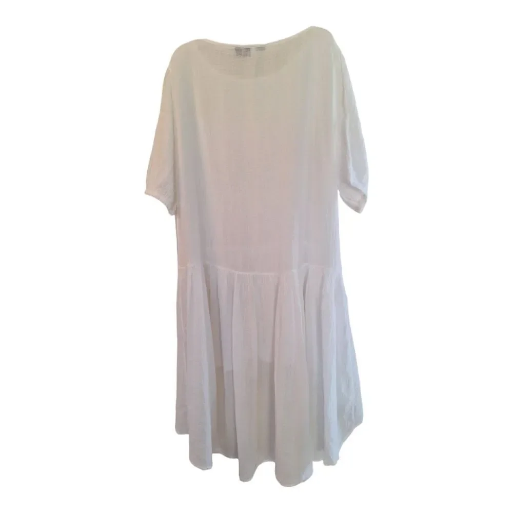Vineyard Vines White Cotton Gauze High Low Ruffle Dress Made in Italy Oversize S